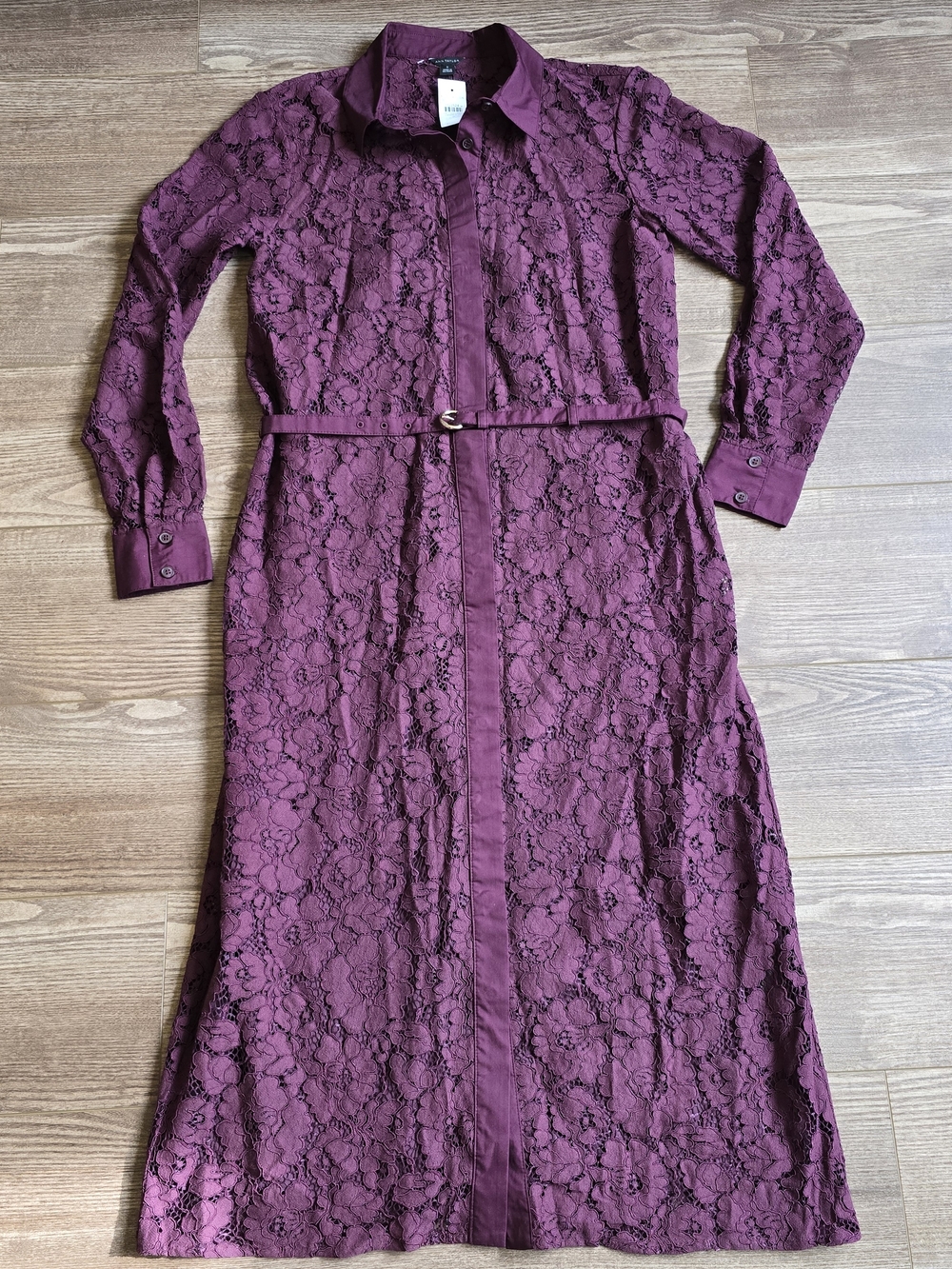 Ann Taylor Dress Womens 8 Plum Burgundy Lace Midi Shirtdress Modest Whimsigoth